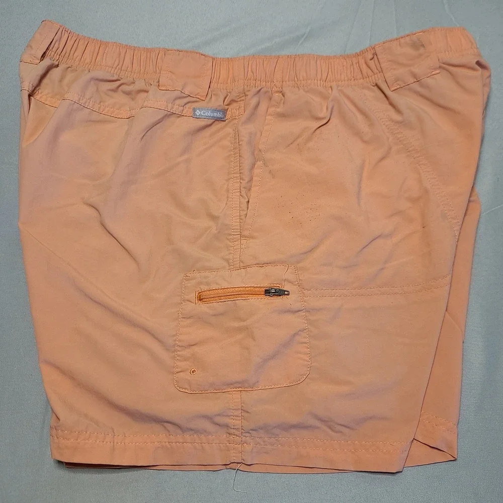 Columbia Cargo Shorts Mens XL Orange Nylon Hiking Fishing Elastic Waist AL4572